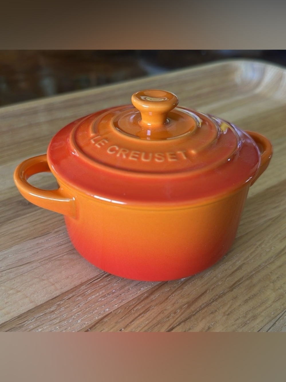 NEW in Box Le Creuset Stoneware Mini Cocotte  Flame Colorway